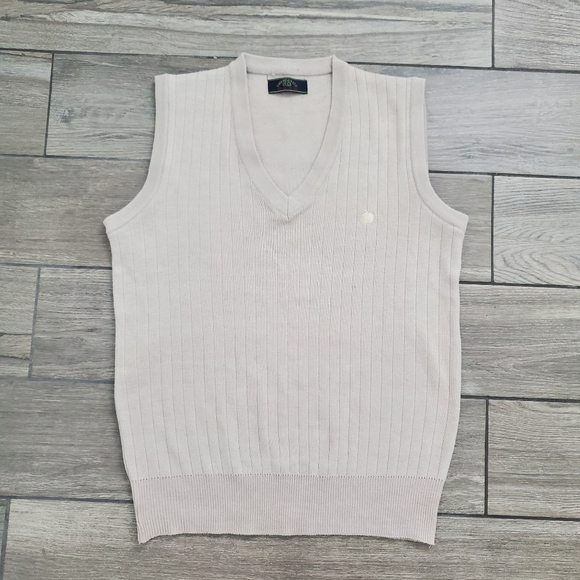 men' cream beige tan basic classic sleeveless V-neck ribbed vest M • bundle of 2 - Picture 6 of 8